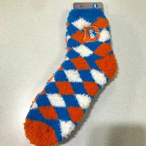 DENVER BRONCOS FOOTBALL ARGYLE WOMENS BLUE SOFT ANKLE FUZZY SLEEP SLIPPER SOCKS